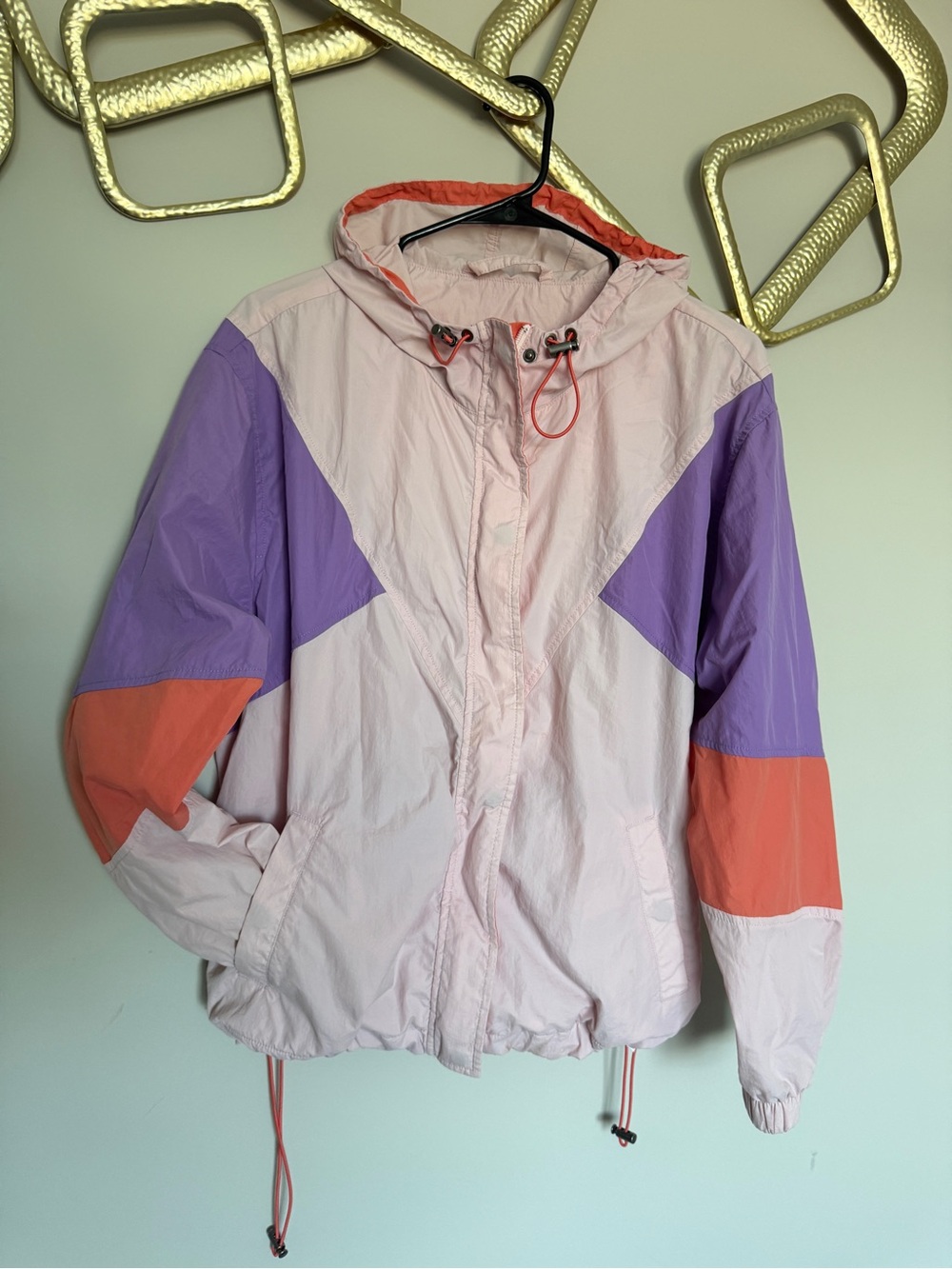American Eagle Outfitters Pink, Purple & Coral Colorblock Hooded Windbreaker